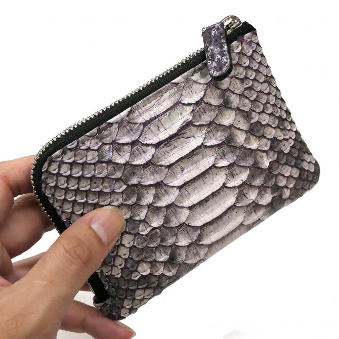 L字 ラウンドファスナー財布 薄型 コンパクト 本革 ダイヤモンドパイソン 蛇革 ヘビ革 ラスター 全２色