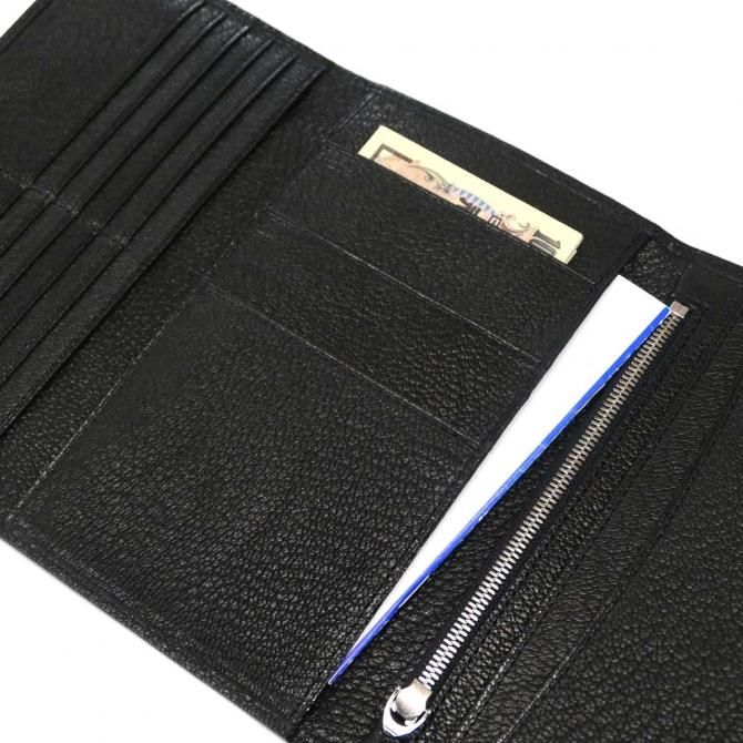 三つ折り財布 長財布 マチなし 薄型 ファスナー収納 本革 山羊革