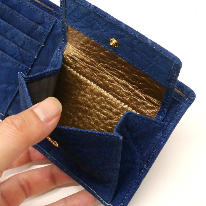 財布 二つ折り財布 小銭入れあり 本革 ゾウ革 ぞう革 象革 エレファントレザー 藍染