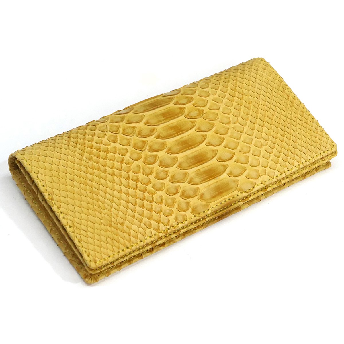 プッシュされた製品 蛇革 黄色 長財布 PYTHON SKIN GENUINE 金運