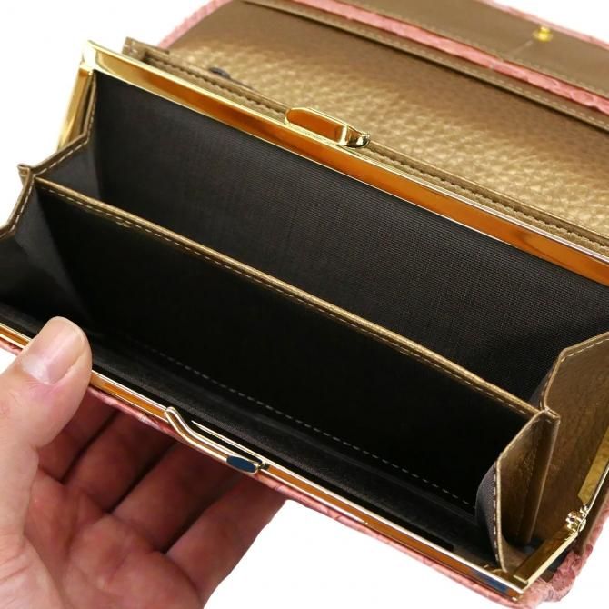 がま口 長財布 がま口財布 かぶせ型 ヘビ革 蛇革 へび革 ダイヤモンド