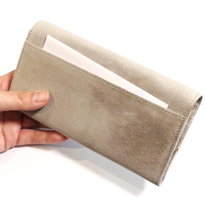 がま口 長財布 かぶせ型 / 本革 豚革 ピッグレザー スェード