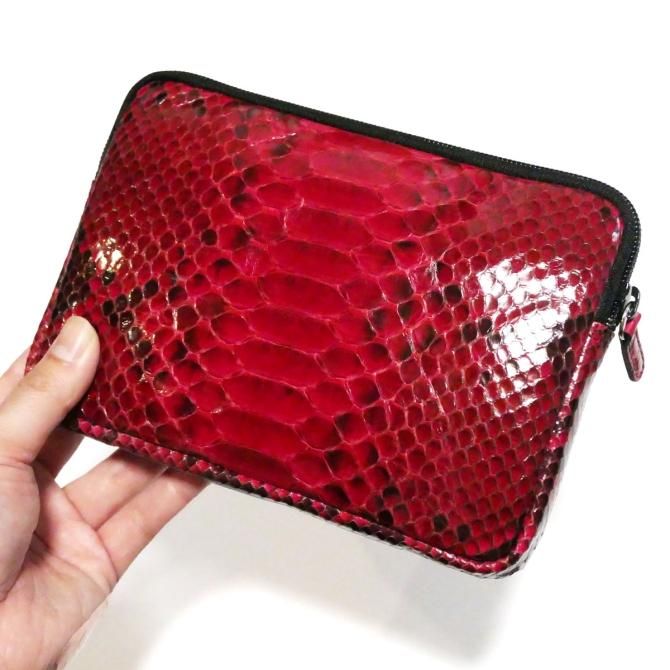 ポーチ 通しマチ / Mサイズ / 本革 パイソン革 へび革 ヘビ革