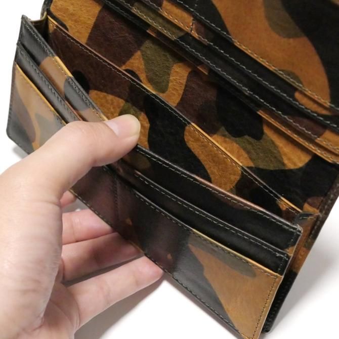長財布 通しマチ 小銭入れなし メンズ レディース 本革 牛革 オイルレザー La Perla Azzurra社 エルヴァケーロ 迷彩 長財布 通しマチ 小銭入れなし 牛革 オイルレザー | La Perla Azzurra