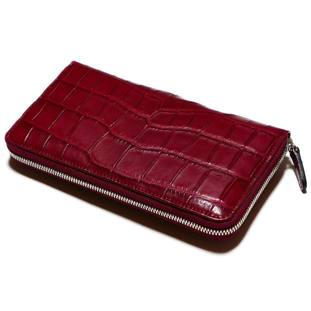 クロコダイル革ラウンドファスナー長財布 コチニールレッド クロコダイル革ラウンドファスナー長財布 コチニールレッド