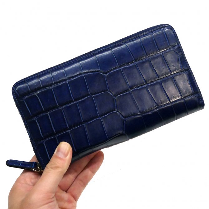 クロコダイル - 藍染クロコダイルレザーラウンドファスナー長財布