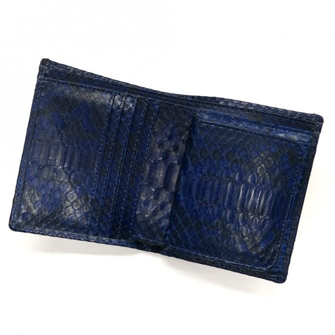 パイソン革[蛇革]無双財布：ボックス型小銭入れ付：藍染仕上げ
