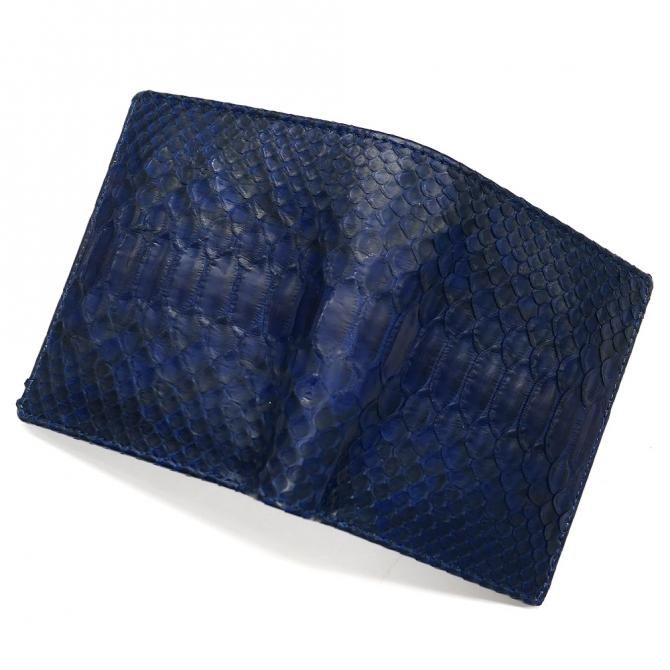 パイソン革[蛇革]無双財布：ボックス型小銭入れ付：藍染仕上げ