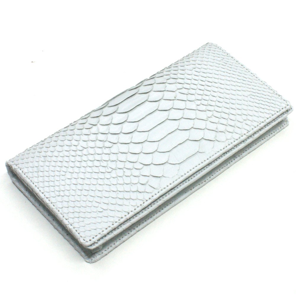 白いパイソン革[蛇革]長財布：小銭入れ付「通しまち型」 ホワイト
