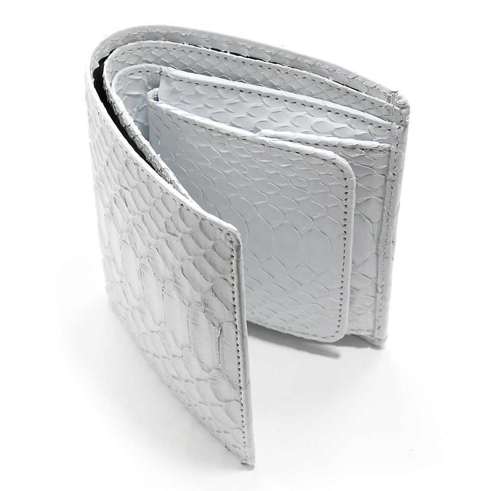 白いパイソン革[蛇革]無双財布：ボックス型小銭入れ付：ホワイト