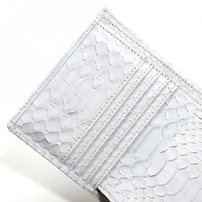 白いパイソン革[蛇革]無双財布：ボックス型小銭入れ付：ホワイト