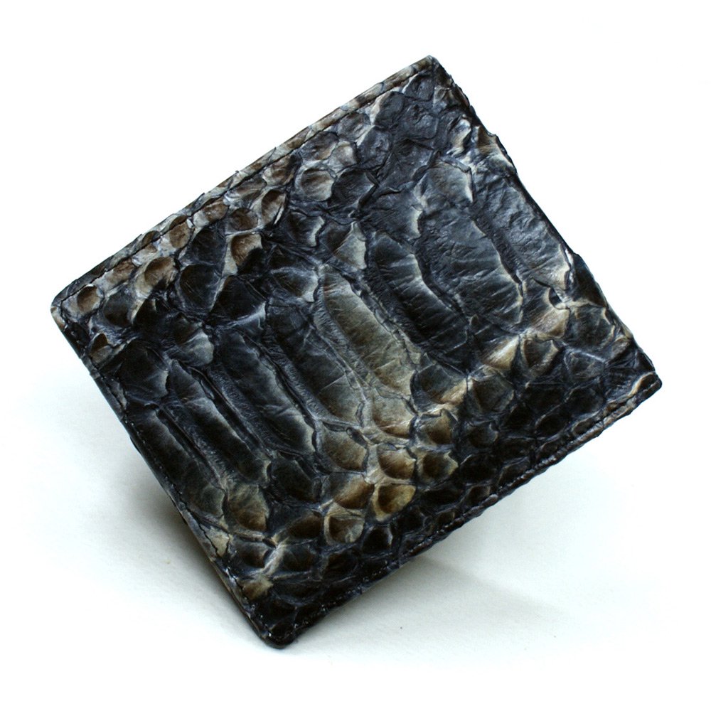 蛇革 財布（パイソン 財布）「小銭入れなし」二つ折り財布:ハードシェード