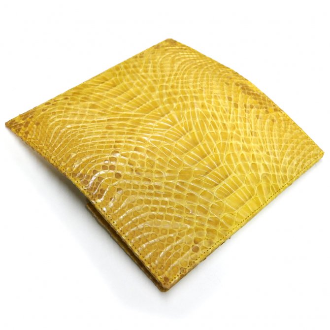 蛇革 長財布：イエローウェーブ風仕上げ【黄色】【パイソン】【小銭入れあり】【通しマチ】