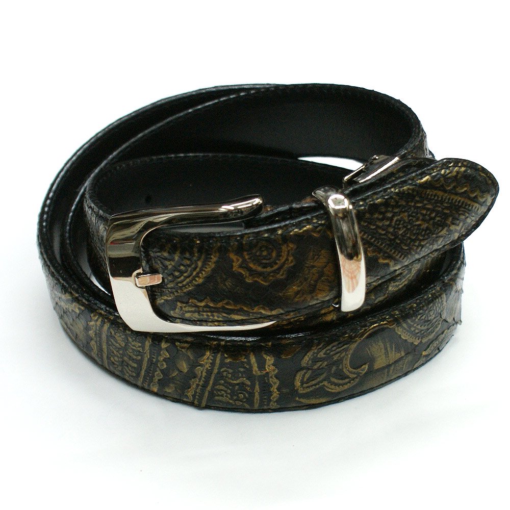 ヘビ革 蛇革ベルト（レザー）（パイソン） 3㎝幅 柄 ペイズリー柄