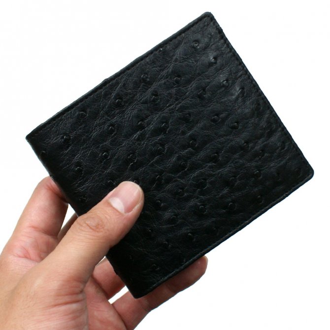 オーストリッチ財布 無双札入れ 日本製 黒002 - 折り財布