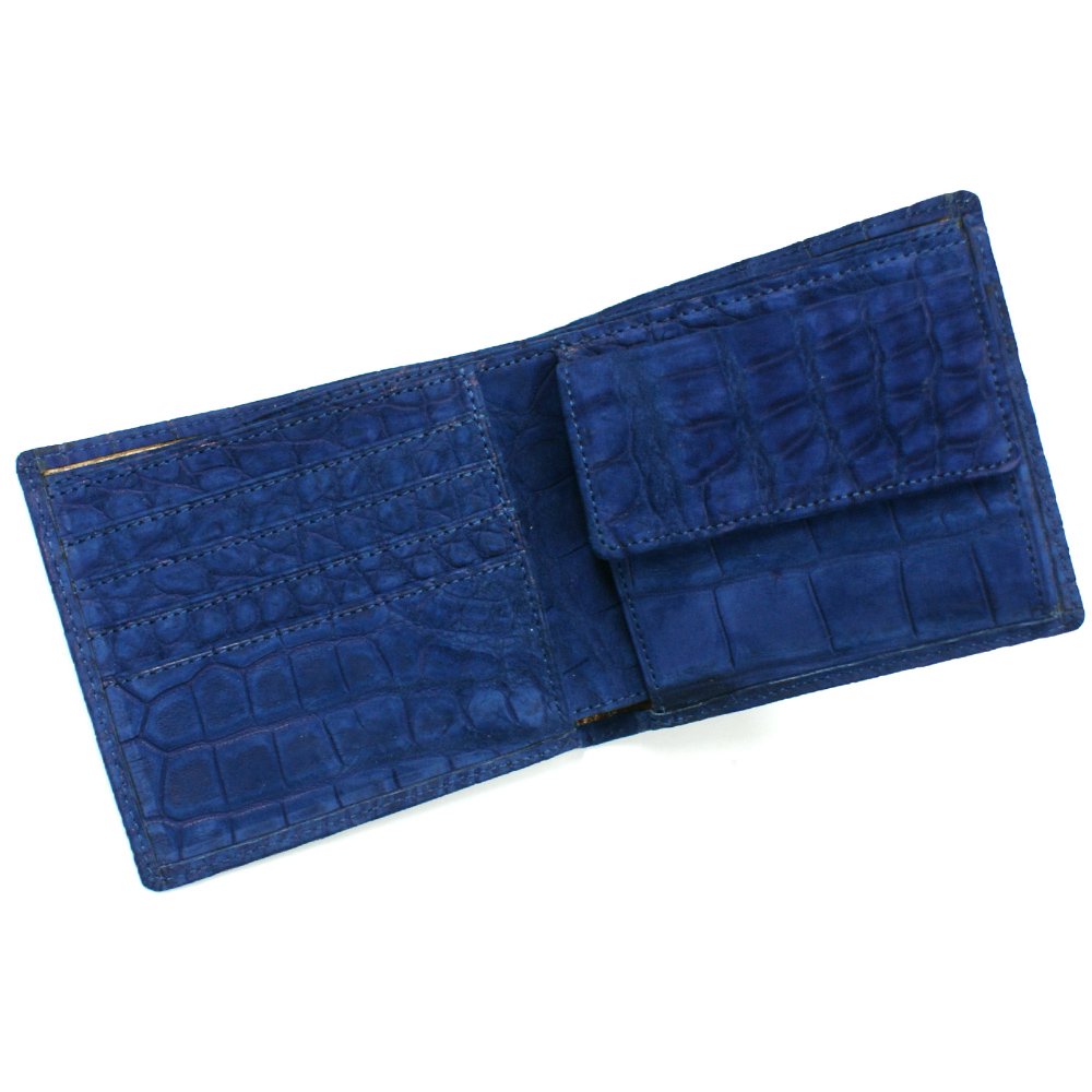 クロコダイル財布 二つ折り型 小銭収納付（吟擦り） 日本製、ヌバック 