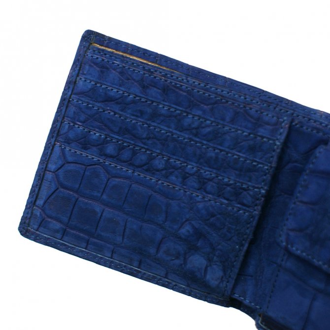 クロコダイル財布 二つ折り型 小銭収納付（吟擦り） 日本製、ヌバック 