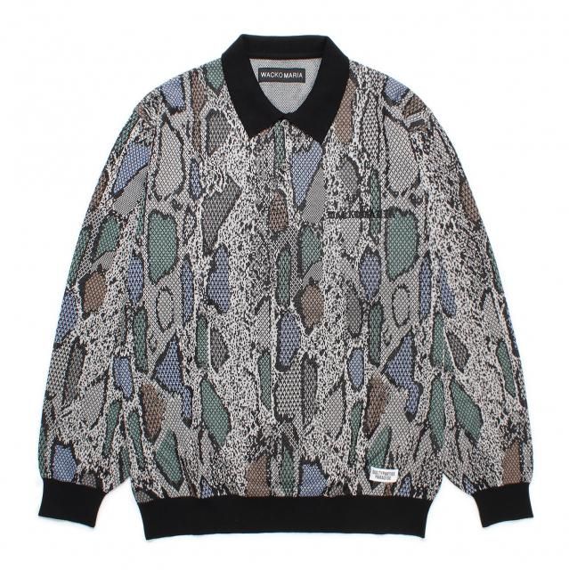 美品 WACKOMARIA PYTHON KNIT POLO SHIRT M WACKO MARIA/PYTHON KNIT JACQUARD POLO SHIRT（BLUE