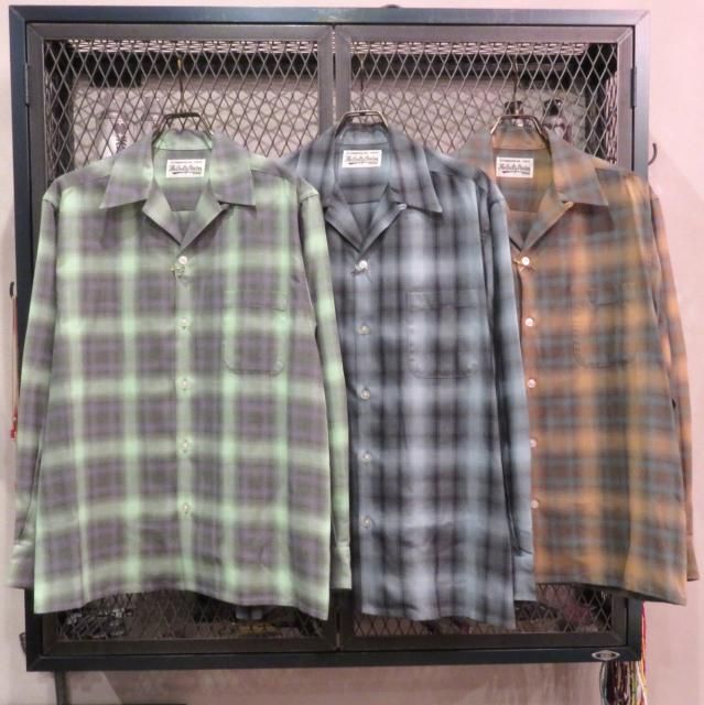 WACKOMARIA OMBRE CHECK OPEN COLLAR SHIRT L/S(TYPE-2)BLUE