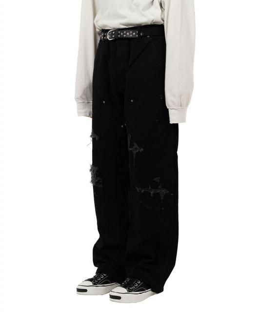 期間限定セール】KAMIYA Boro Painter Pants(BLACK) ボロダック