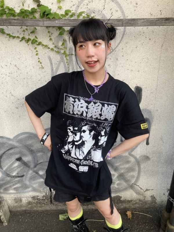 【早い者勝ち】横浜銀蝿（ぶっちぎりブラック）黒 Tシャツ  L ロゴシルバーラメ Amazon | [ハードコアチョコレート] 横浜銀蝿（ぶっちぎり