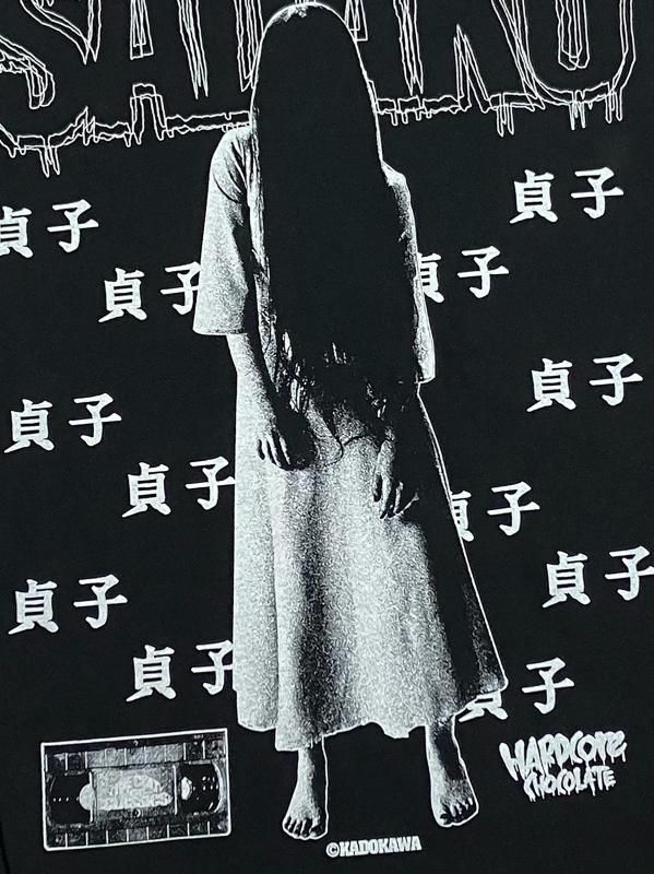 貞子/ロングスリーブTシャツ（呪いブラック） - ホラーに