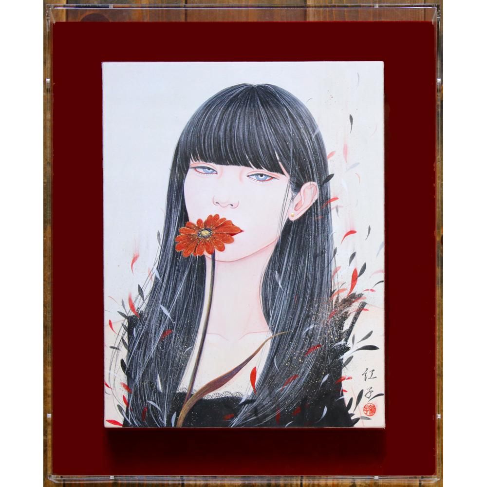 丁子紅子　販売価格以下！　儚紅月　日本画　真作　本物　新品未使用品！ 丁子紅子 販売価格以下！ 儚紅月 日本画 真作 本物 新品未使用品