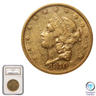 アメリカ 1870年 S 20ドル金貨 リバティヘッド] コロネットヘッド 自由