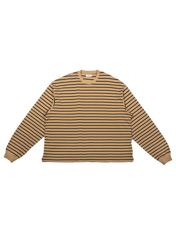 BASICKSOversized Stripe Long T-shirt (TAN)