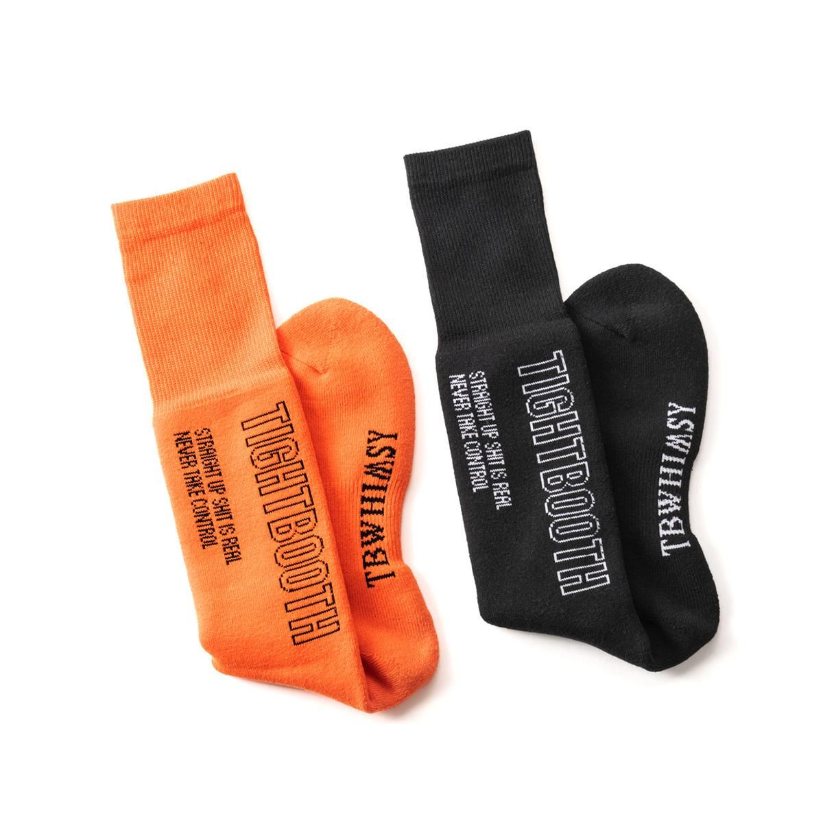 TIGHTBOOTH PRODUCTION(タイトブースプロダクション) |TBPR (TIGHTBOOTH) - TIGHTBOOTH x  WHIMSY SOCKS LABEL LOGO HIGH SOCKS (Orange, Black)