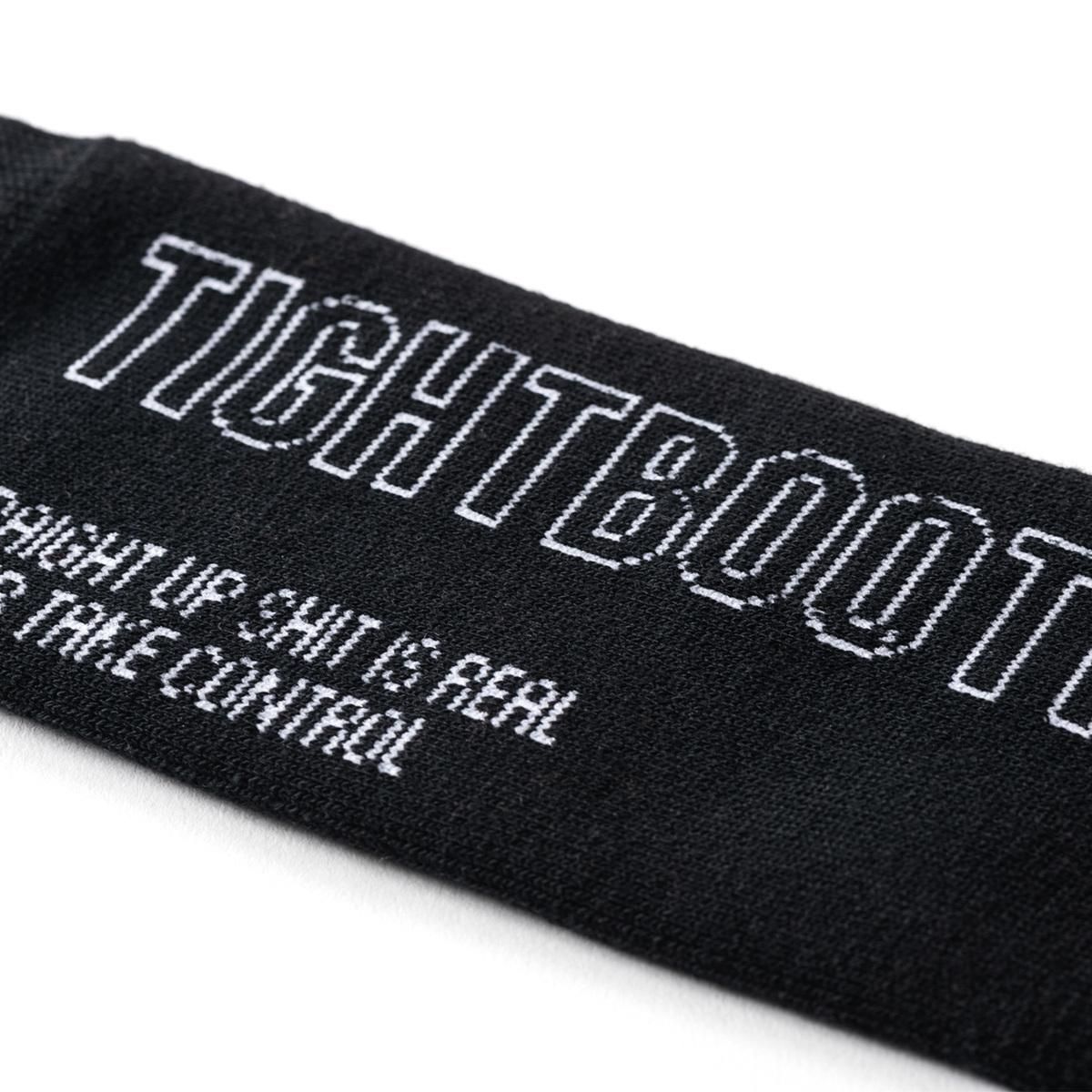 TIGHTBOOTH PRODUCTION(タイトブースプロダクション) |TBPR (TIGHTBOOTH) - TIGHTBOOTH x  WHIMSY SOCKS LABEL LOGO HIGH SOCKS (Orange, Black)