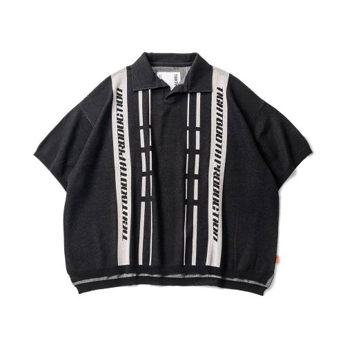 <img class='new_mark_img1' src='https://img.shop-pro.jp/img/new/icons8.gif' style='border:none;display:inline;margin:0px;padding:0px;width:auto;' />TIGHTBOOTH (TBPR) - STRIPE KNIT OPEN POLO (Black)ξʲ