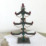 チェコ　ガラス製ラインストーンのクリスマスツリー　ユラユラ　紫黒白