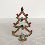 チェコ　ガラス製ラインストーンのクリスマスツリー　緑×クリア水色クリア