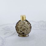 チェコ　ボヘミアガラスの香水瓶　グレー　大輪の花