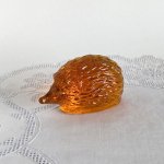 チェコスロヴァキア　ボヘミアガラスの置物　はりねずみ　オレンジ