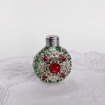 チェコ　装飾付き香水瓶　52　緑×赤のラウンド