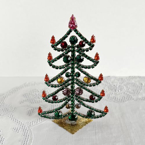 チェコ ガラス製ラインストーンのクリスマスツリー 126 左右対称 緑 ...