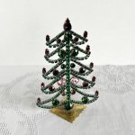 チェコ　ガラス製ラインストーンのクリスマスツリー　127　左右対称　緑×濃紫ピンク
