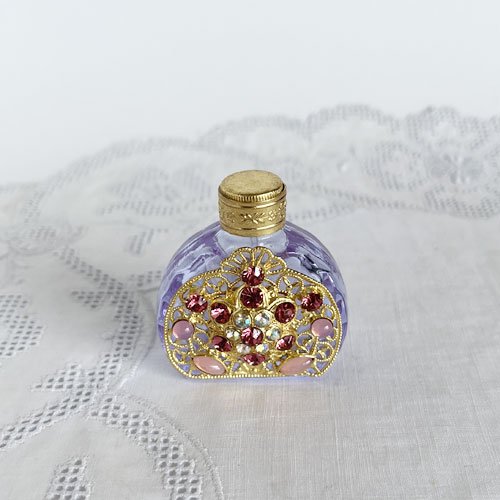チェコ 片面装飾付き香水瓶 94 アレキサンドライトガラス ピンクの実 