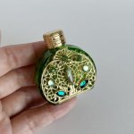 チェコ　片面装飾付き香水瓶　118　緑色のナベット　ゴールド