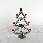 チェコ　ガラス製ラインストーンのクリスマスツリー　137　クリア×赤クリアピンク