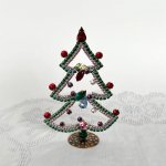 チェコ　ガラス製ラインストーンのクリスマスツリー　140　緑×赤黄緑