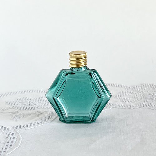チェコ ボヘミアガラスの香水瓶 エメラルド 六角形 - チェコ雑貨