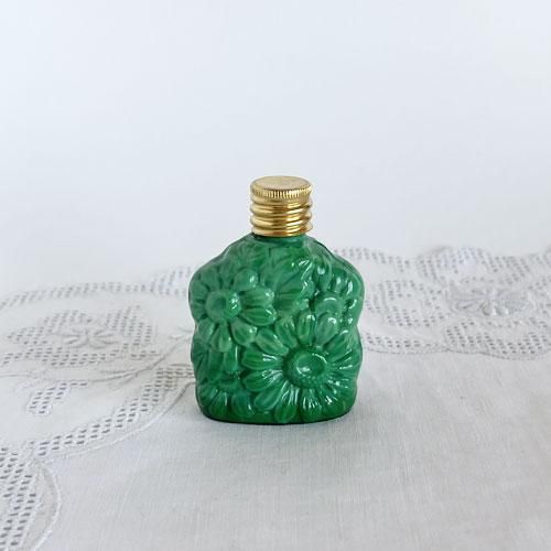 チェコ ボヘミアガラスの香水瓶 マラカイトガラス（金蓋