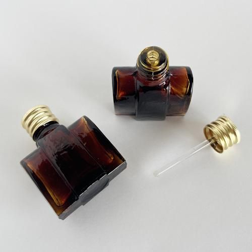 チェコ ボヘミアガラスの香水瓶 スモークトパーズ 四角 - チェコ