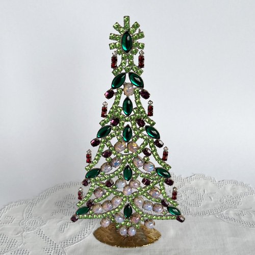 チェコ ガラス製ラインストーンのクリスマスツリー 155 黄緑×紫 