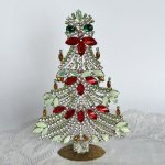 チェコ　ガラス製ラインストーンのクリスマスツリー　160　クリア赤×ウランガラス