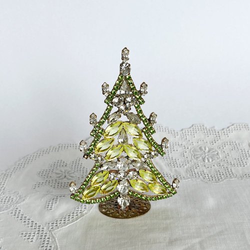 チェコ ガラス製ラインストーンのクリスマスツリー 165 黄緑×ウラン 