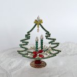 チェコ　ガラス製ラインストーンのクリスマスツリー　167　ろうそく　赤